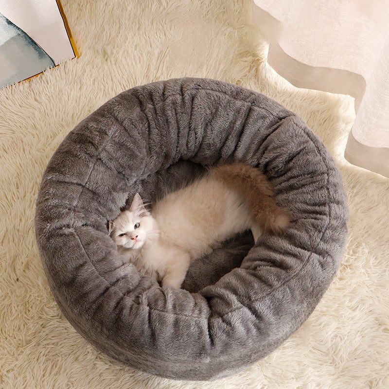Pet Dog Bed Long Plush Donut Round Dog Kennel Comfortable Fluffy Cushion Mat Winter Warm For Dog Cat House EU Warehouse