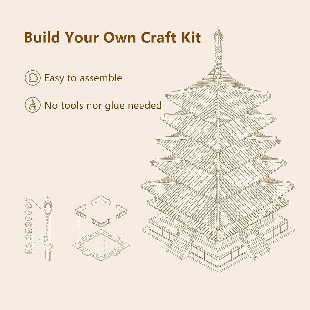 Robotime Five-Storied Pagoda 3D Puzzle Wooden Craft Kits DIY Model Building Kit Best Gift for Kids Adults