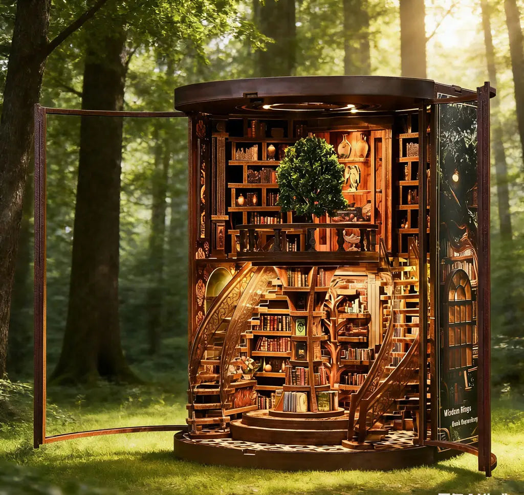 New Arrival Wisdom Ring Book Nook DIY Kit - 3D Wooden Library Model, Handmade Bookend Scene & Creative Building Toy