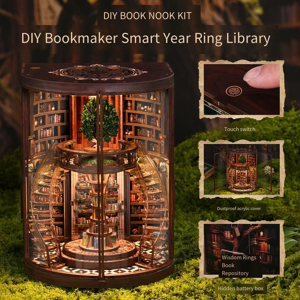 New Arrival Wisdom Ring Book Nook DIY Kit - 3D Wooden Library Model, Handmade Bookend Scene & Creative Building Toy
