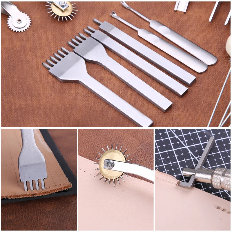 Leather Craft Tool Kit Leather Hand Sewing Repair Kit Stitching Punch Carving Work Groover Set DIY Tool Set Professional tools