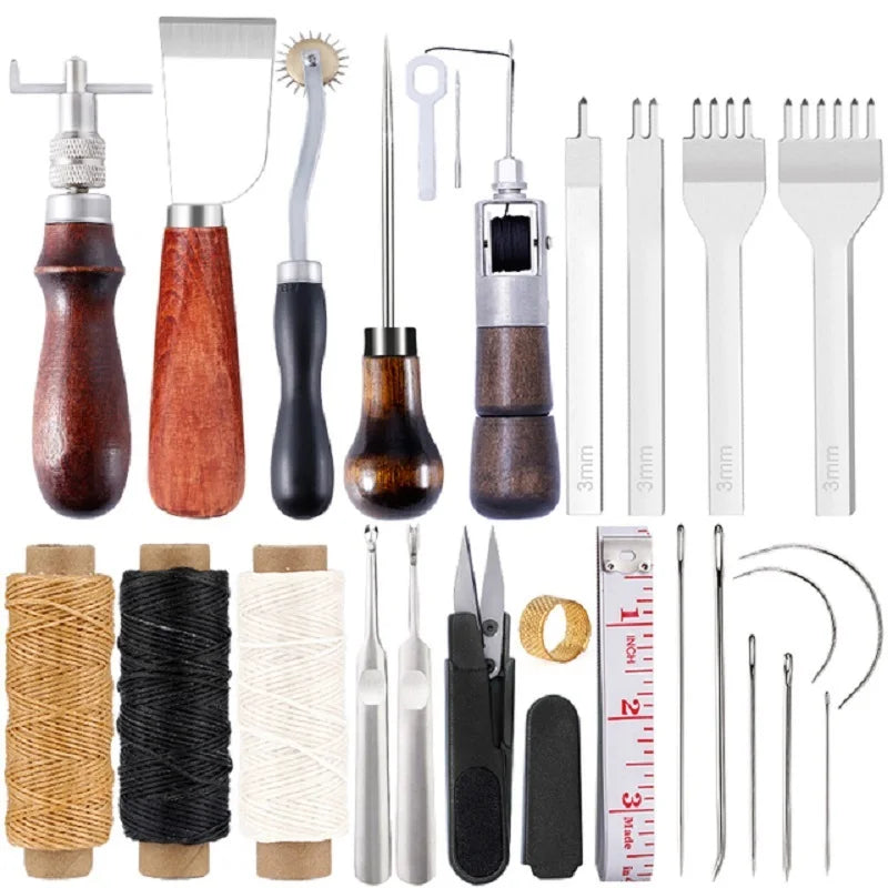Leather Craft Tool Kit Leather Hand Sewing Repair Kit Stitching Punch Carving Work Groover Set DIY Tool Set Professional tools